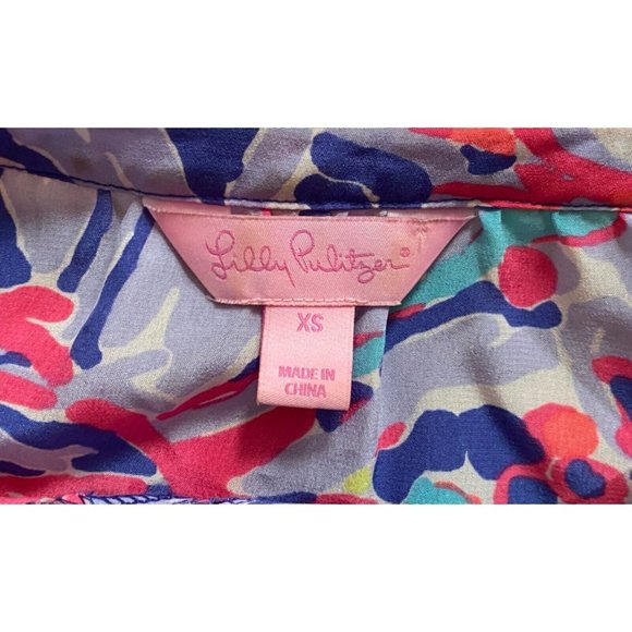 Lilly Pulitzer Women's XS Long Sleeve V-Neck Silk Elsa Top Pink Purple White - Picture 11 of 12